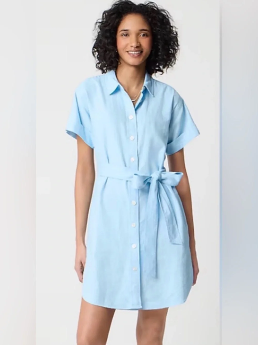 J.Crew Linen-blend belted mini shirt-dress